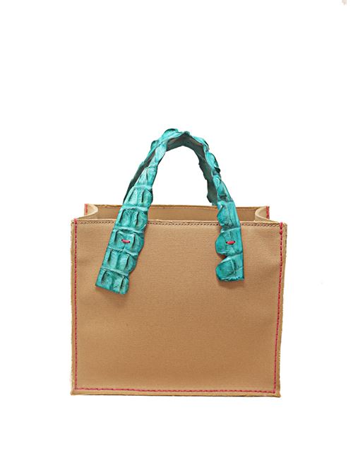 Canvas bag with turquoise crocodile handles Laboratorio Capri | GRETABABYCAMELTURCH